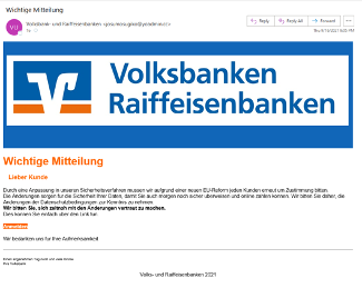 Screenshot einer Volksbank-Phishing-Mail