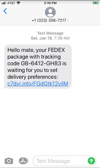 Attacco di Smishing – esempio di phishing FedEx Mobile