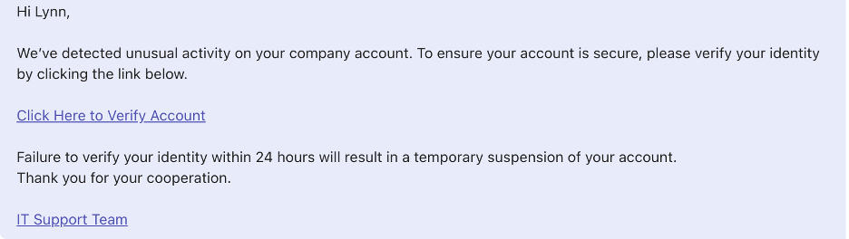 An internal communication from IT support delivered in Microsoft Teams.