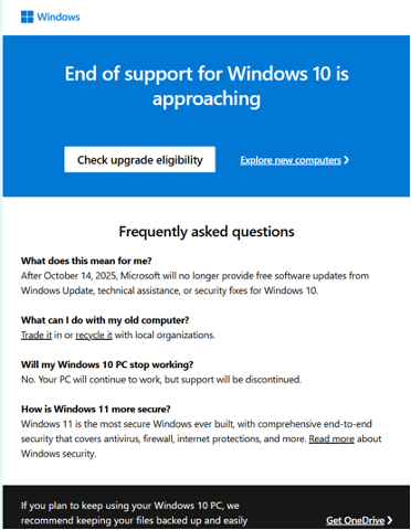 Microsoft Windows email message