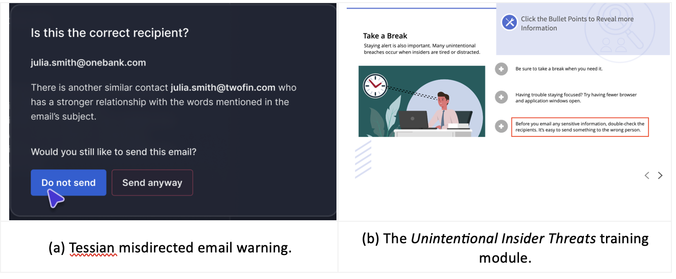 An opportunity to connect (a) a pop-up warning message to (b) the contents of a training module. 