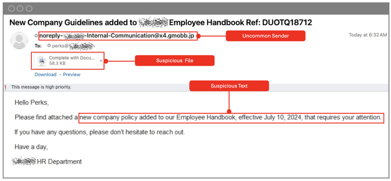 L’email originale inviata dal malintenzionato al reparto Gratifiche dell’azienda.