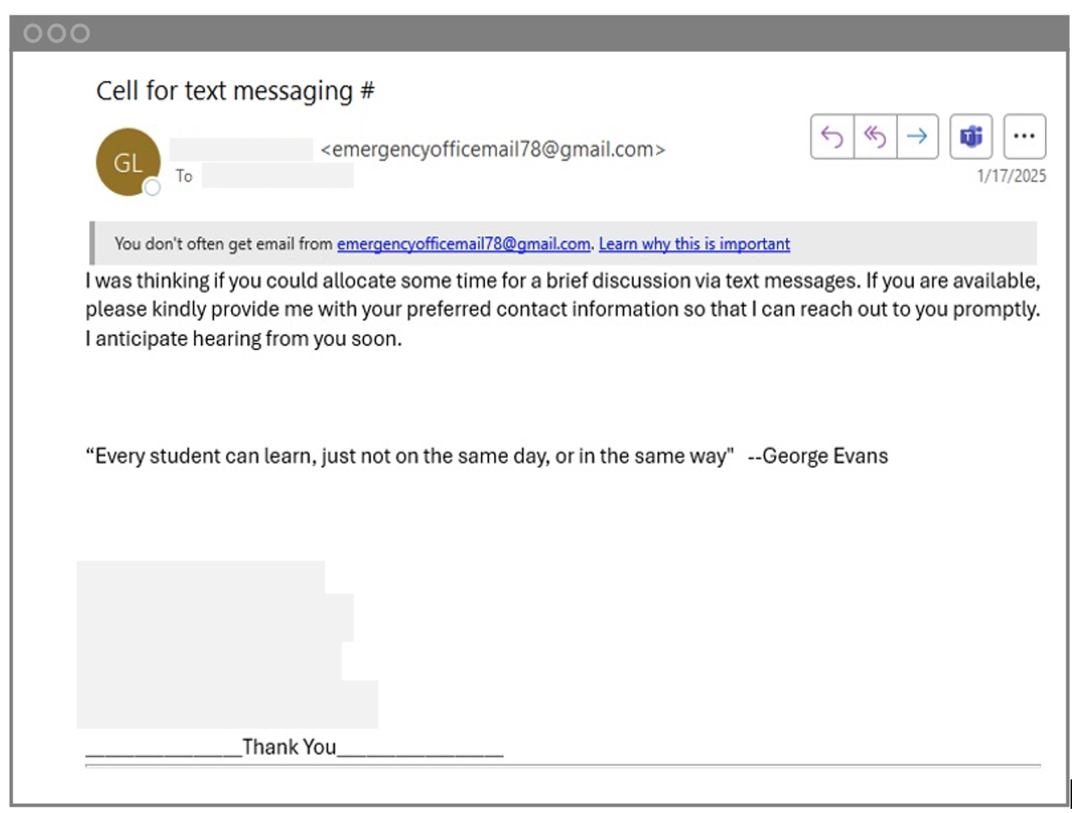 Example of phishing email used by threat actor