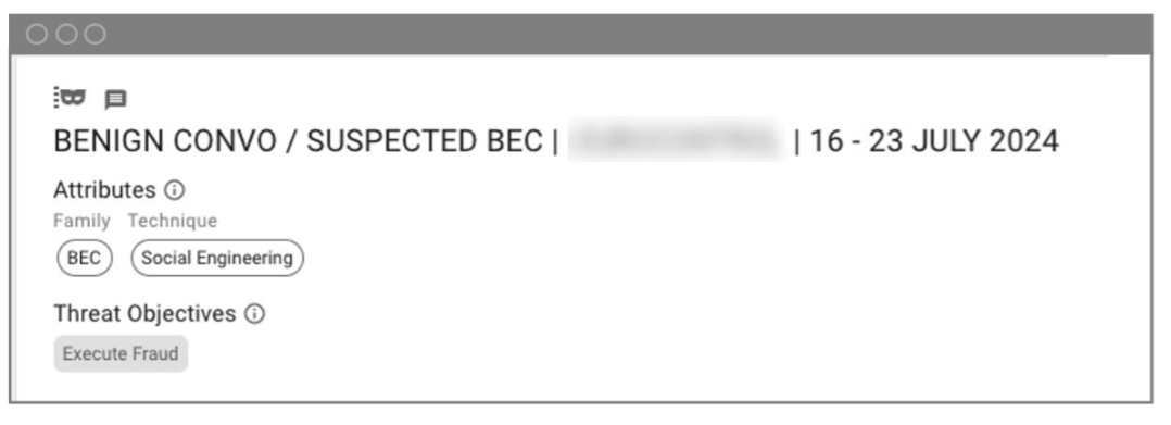 Proofpoint’s TAP dashboard flagging BEC and social engineering.