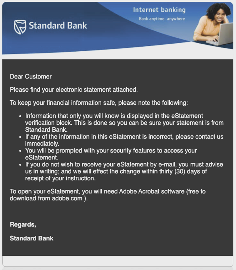 Example of a phishing lure