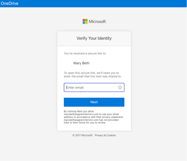 La legittima pagina di accesso di SharePoint per la visualizzazione del file condiviso.