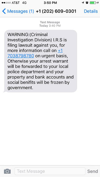 Smishing text posing as law enforcement