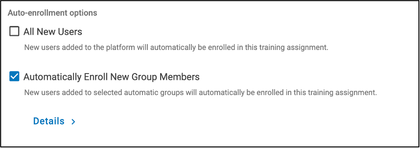 Setting the criteria to automatically enroll new users into the assignment.